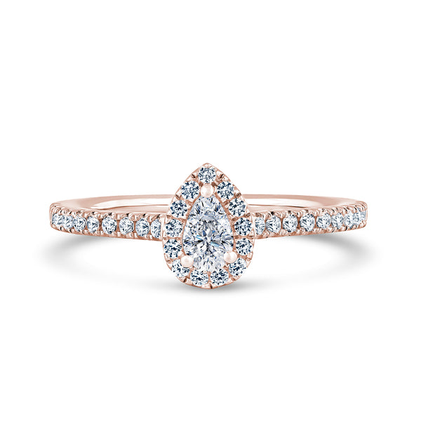 Halo Peekaboo Shoulder Set Ring | Rose Gold, Pear Diamond | DHW02 | LGP
