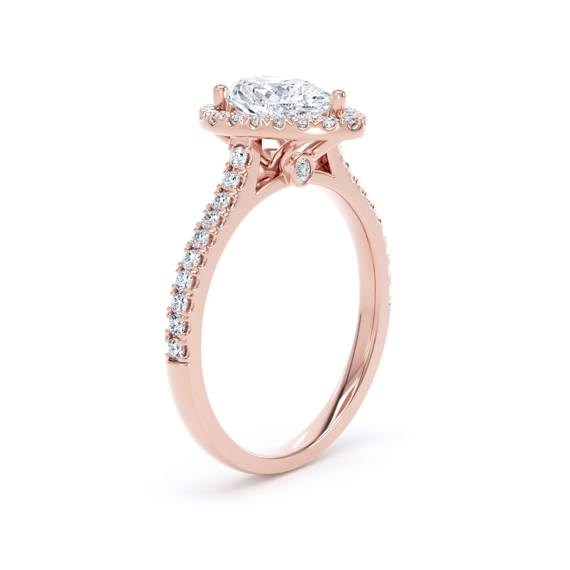 Halo Peekaboo Diamond Shoulder Ring | Rose Gold, Pear Diamond | DHW02 | LGP