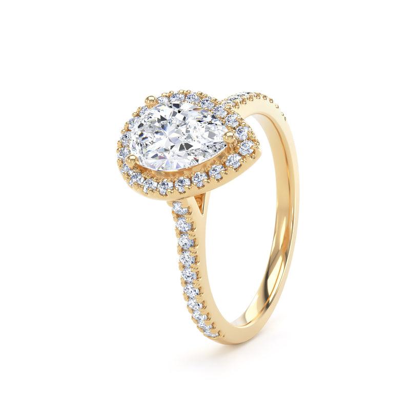 Halo Peekaboo Diamond Shoulder Ring | Yellow Gold, Pear Diamond | DHW02 | LGP