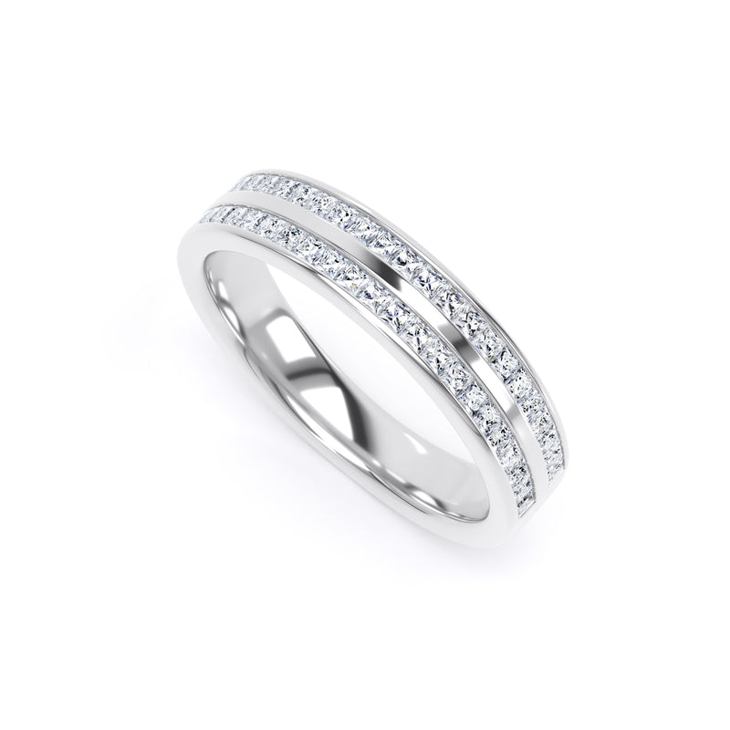 Princess Diamond White Gold Ring, Double Channel Half Set Eternity | ET1207