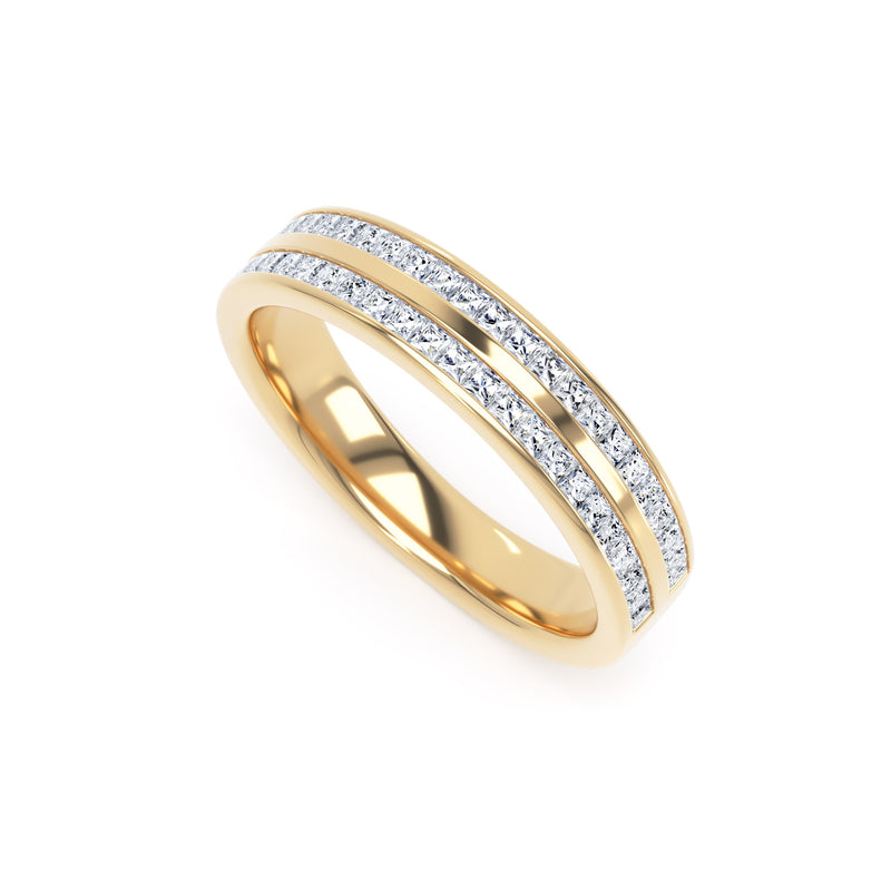Princess Diamond Yellow Gold Ring, Double Channel Half Set Eternity | ET1207
