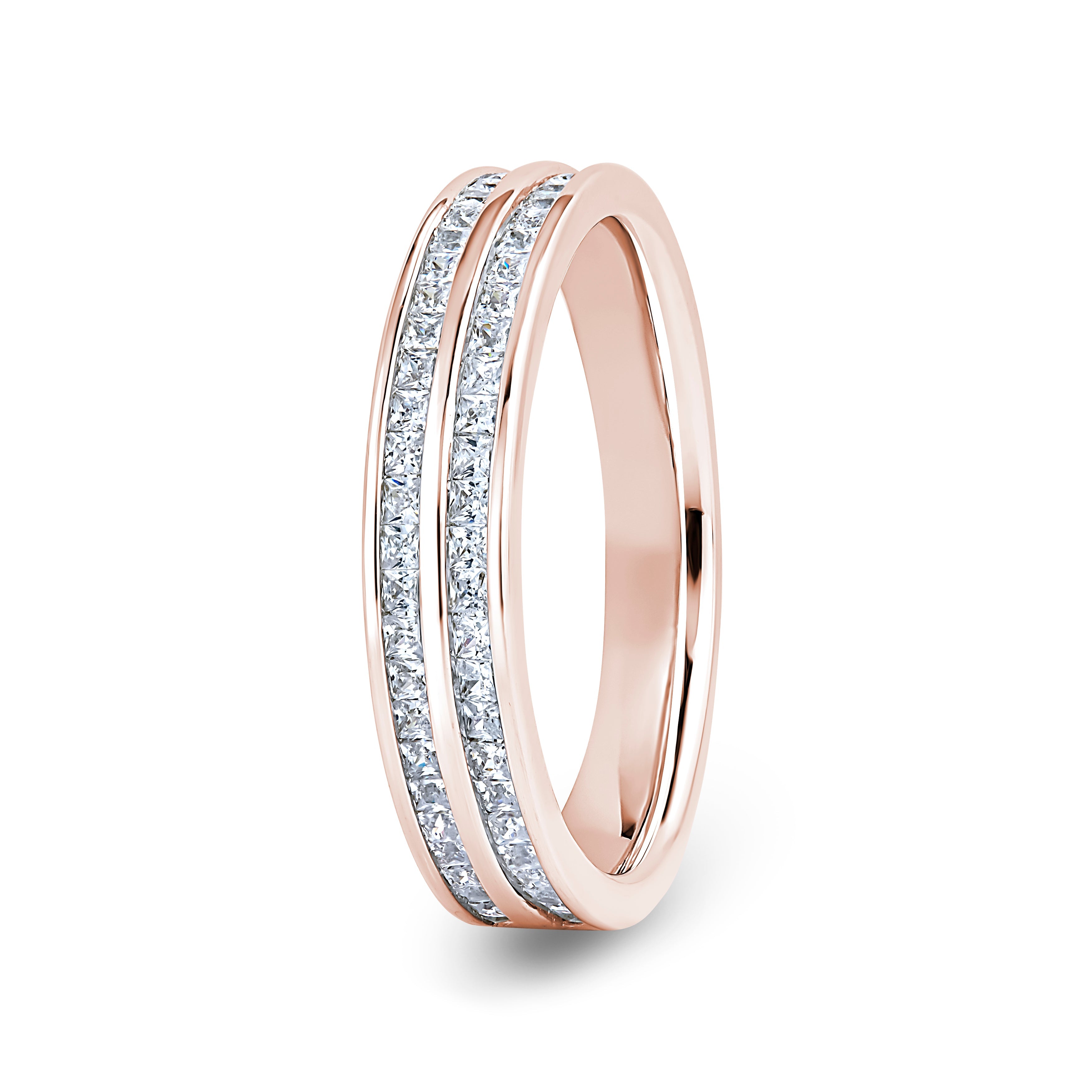 Princess, Double Channel, Rose Gold Half Set Eternity Ring