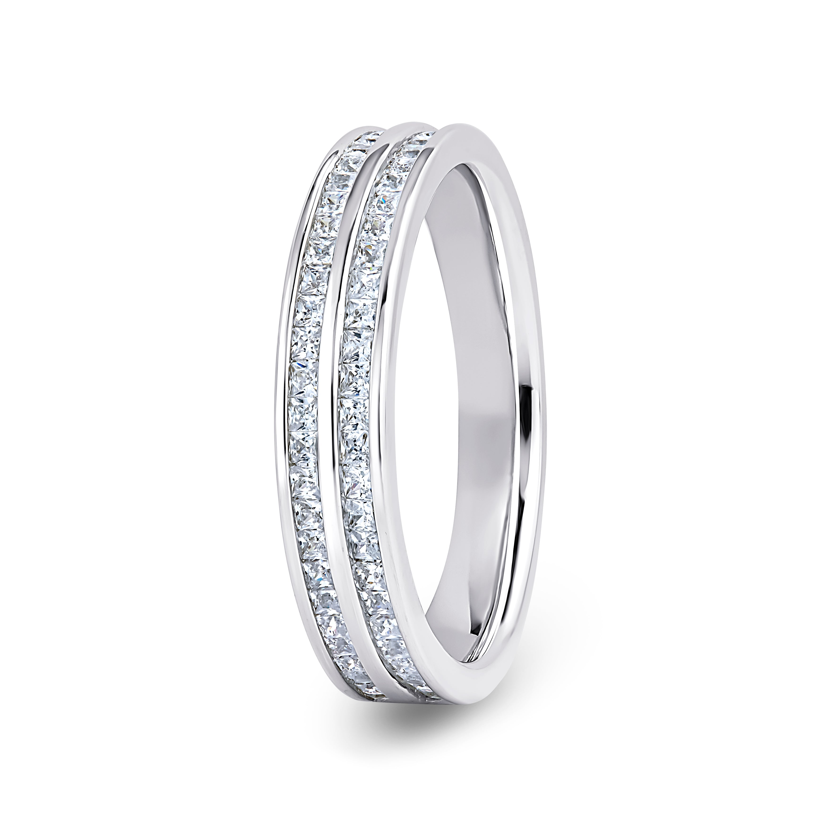 Princess, Double Channel, White Gold Half Set Eternity Ring