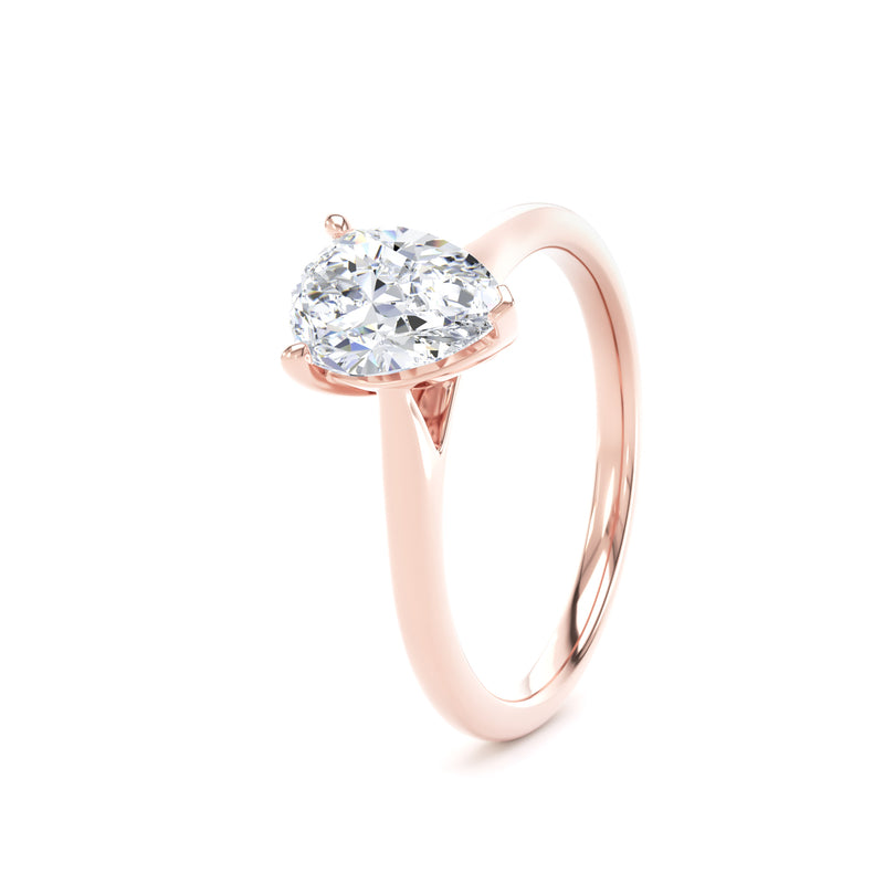 Pear Diamond Rose Gold Ring, Pinched Band Solitaire | LGD DPP02