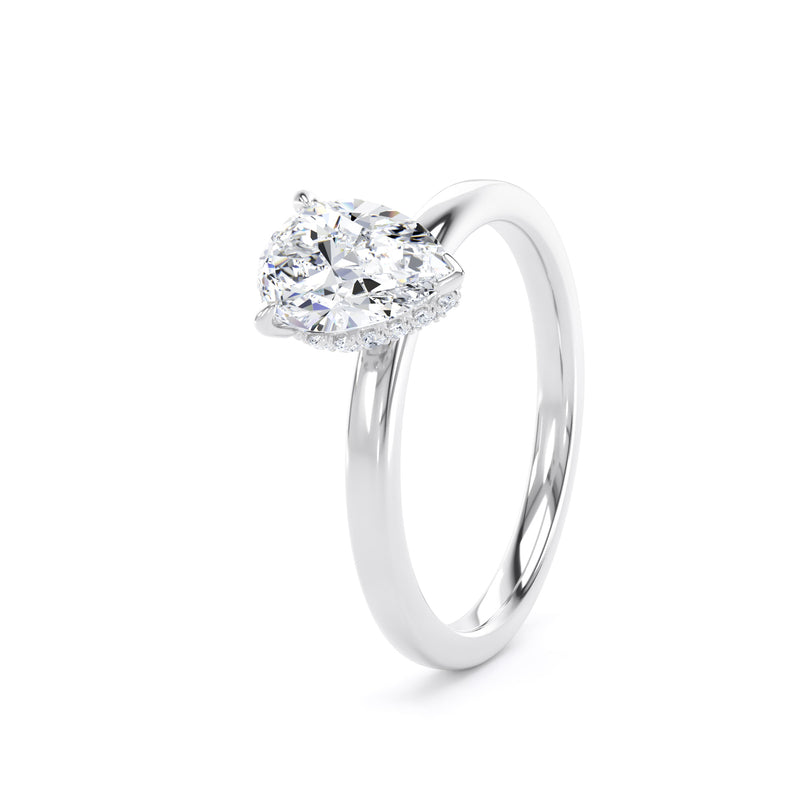 Pear Diamond Platinum Ring, Plain Band Hidden Halo | SMD DPS01