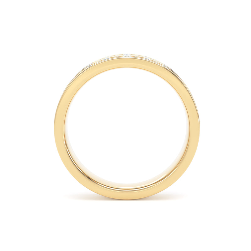 Round & Baguette Diamond Yellow Gold Ring, Double Channel Half Eternity | ET1227