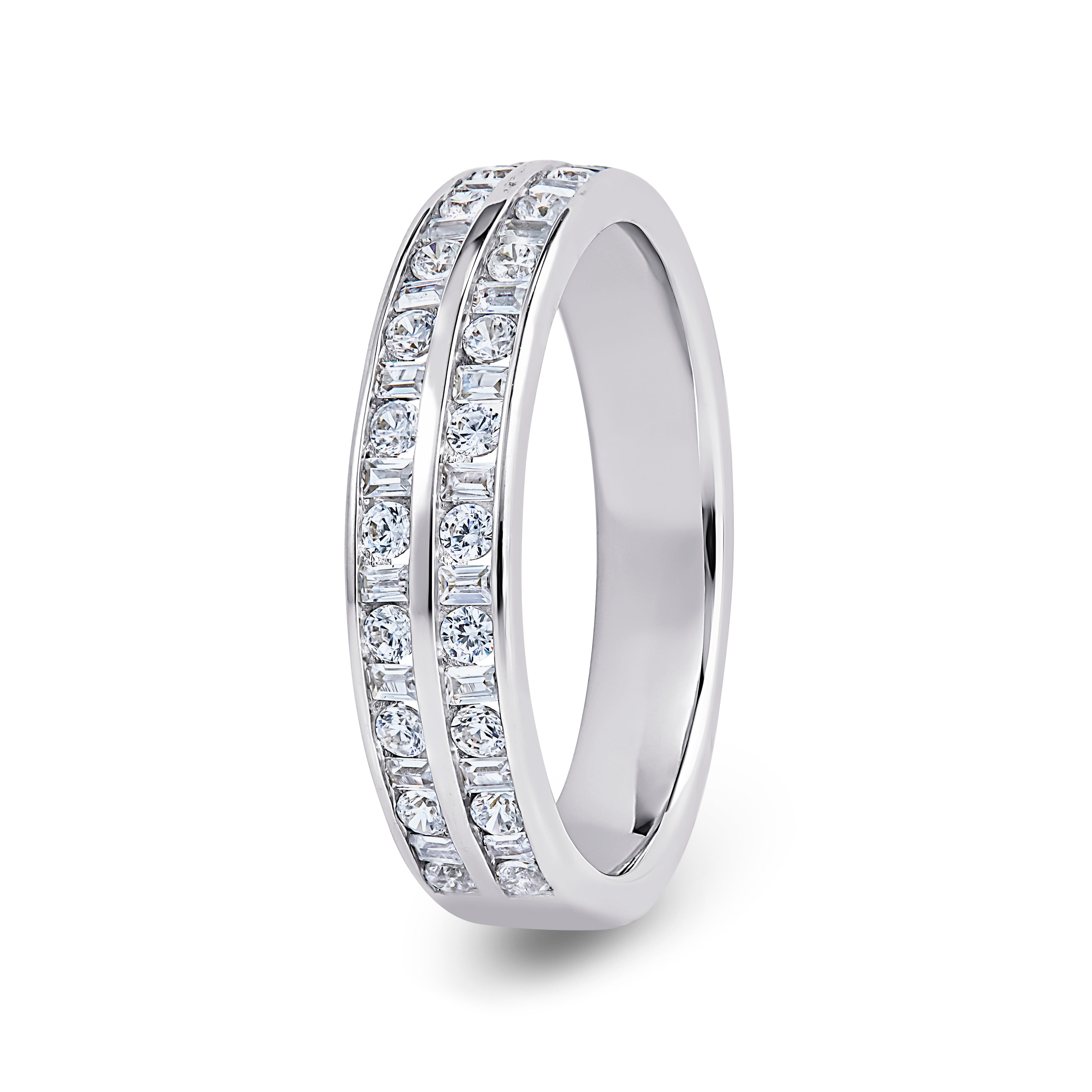 Round & Baguette, Double Channel, Platinum Half Set Eternity Ring