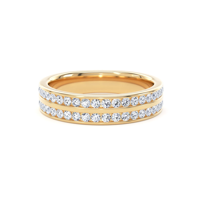 Round Diamond Yellow Gold Ring, Double Channel Half Eternity | ET1225
