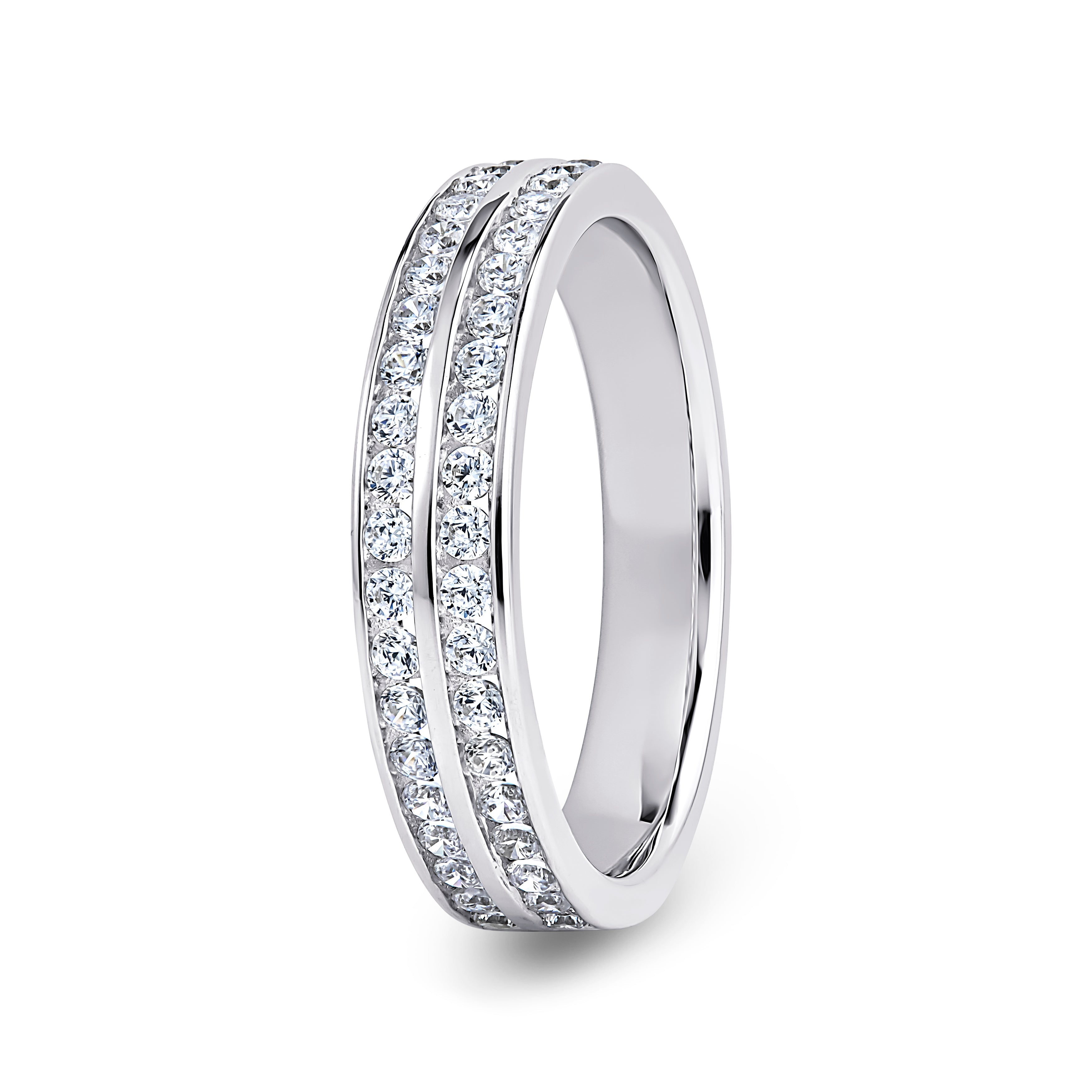 Round, Double Channel, White Gold Half Set Eternity Ring