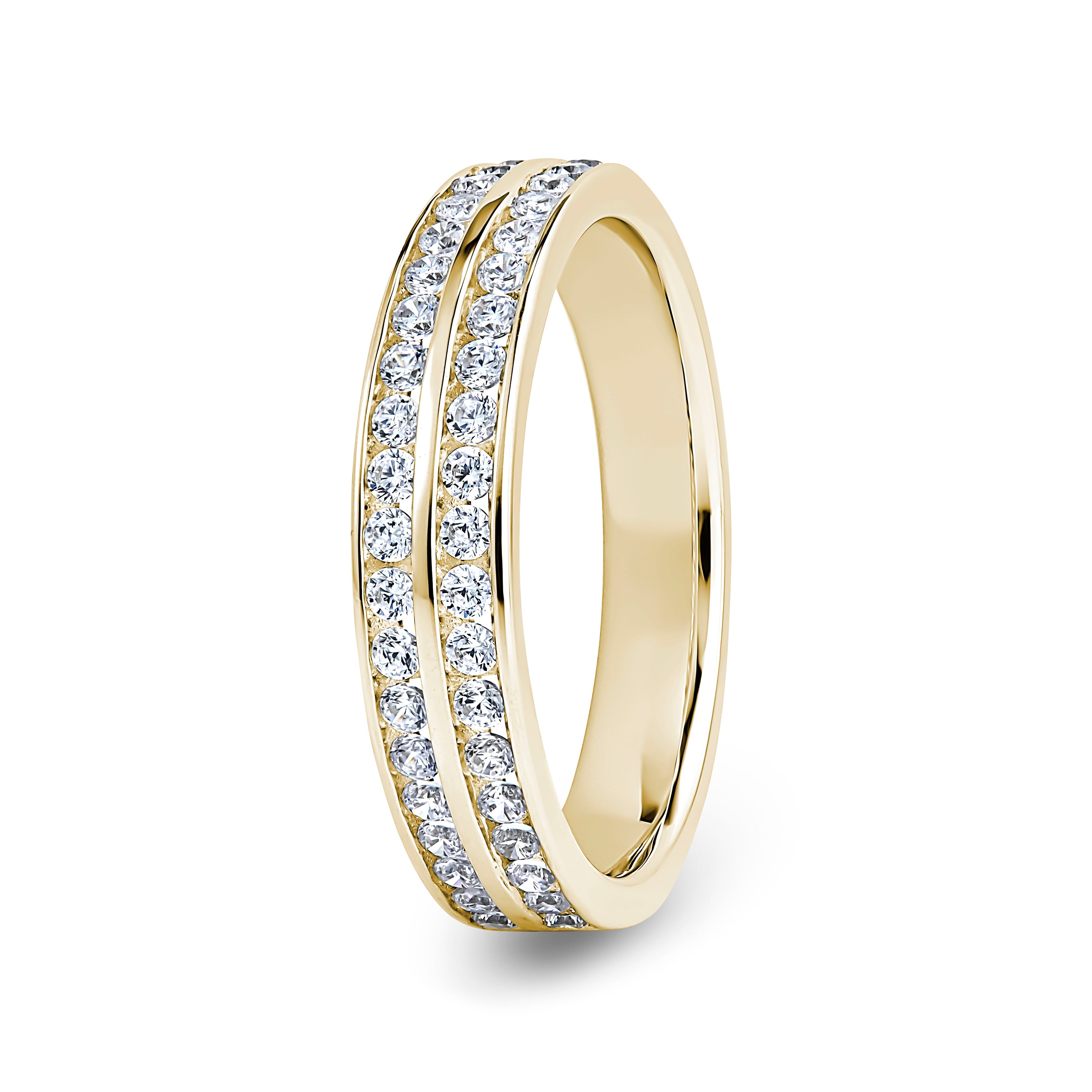 Round, Double Channel, Yellow Gold Half Set Eternity Ring