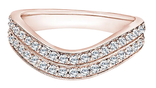 Round Diamond Rose Gold Ring, Double Row Curved Half Eternity | ET1251