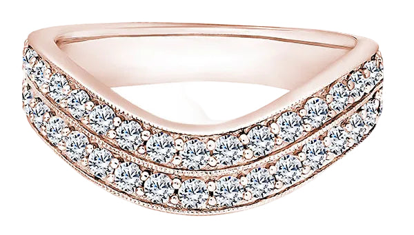 Round Diamond Rose Gold Ring, Double Row Curved Half Eternity | ET1251