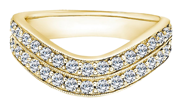 Round Diamond Yellow Gold Ring, Double Row Curved Half Eternity | ET1251
