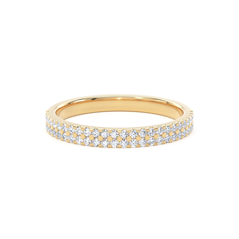 Round Diamond Yellow Gold Ring, Double Row Micro Set Half Eternity | ET1224