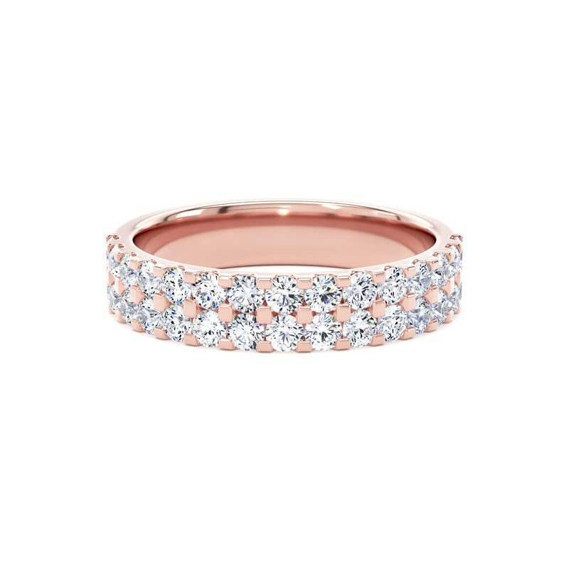 Round Diamond Rose Gold Ring, Double Row Micro Set Half Eternity | ET1224