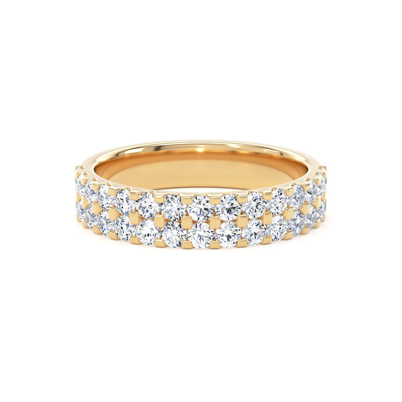 Round Diamond Yellow Gold Ring, Double Row Micro Set Half Eternity | ET1224