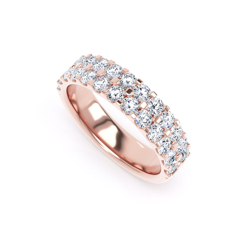 Round Diamond Rose Gold Ring, Double Row Micro Set Half Eternity | ET1224