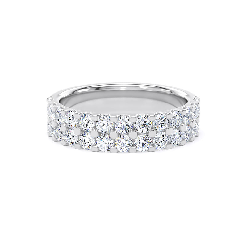 Round Diamond White Gold Ring, Double Row Micro Set Half Eternity | ET1224
