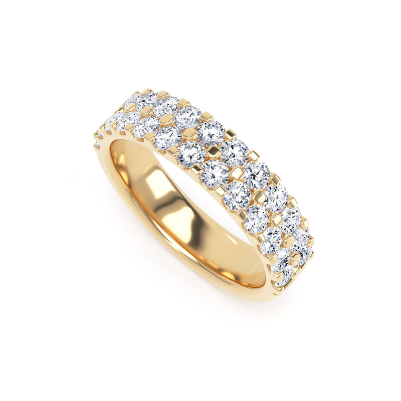 Round Diamond Yellow Gold Ring, Double Row Micro Set Half Eternity | ET1224