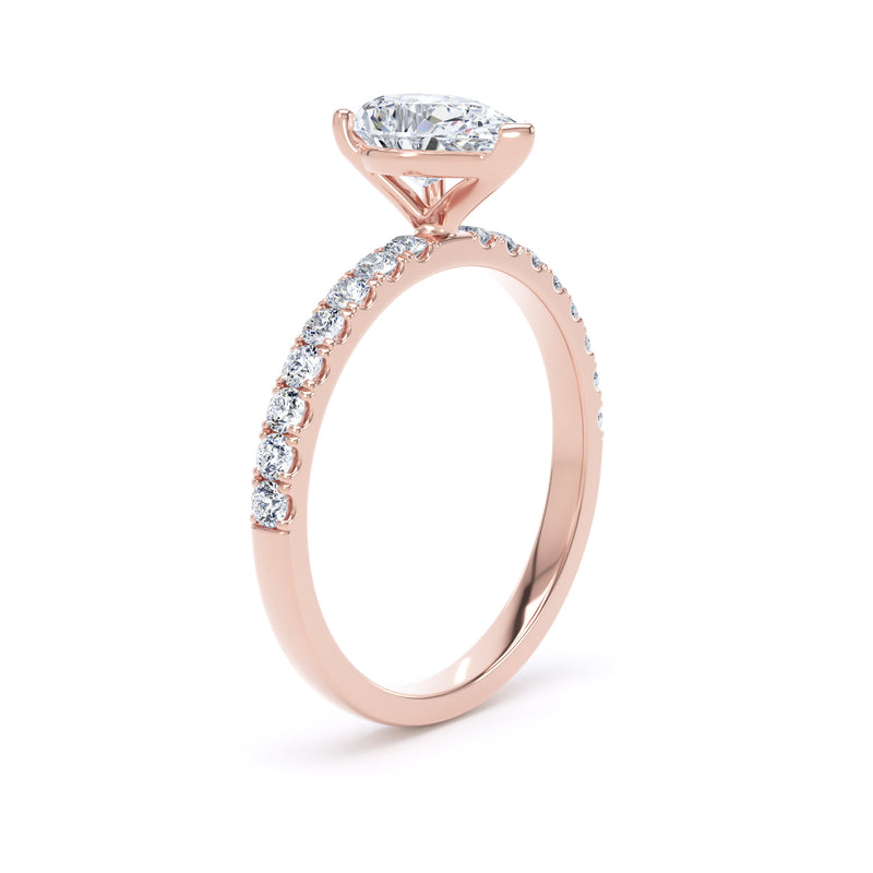 Pear Diamond Rose Gold Ring, Floating Head Shoulder Set | SMD DSP03