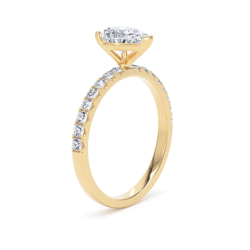 Pear Diamond Yellow Gold Ring, Floating Head Shoulder Set | SMD DSP03