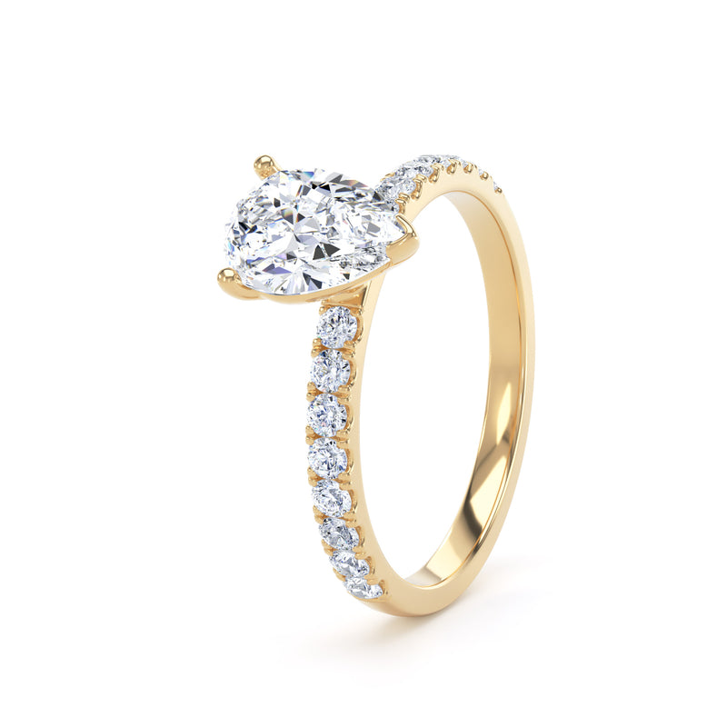 Pear Diamond Yellow Gold Ring, Floating Head Shoulder Set | SMD DSP03