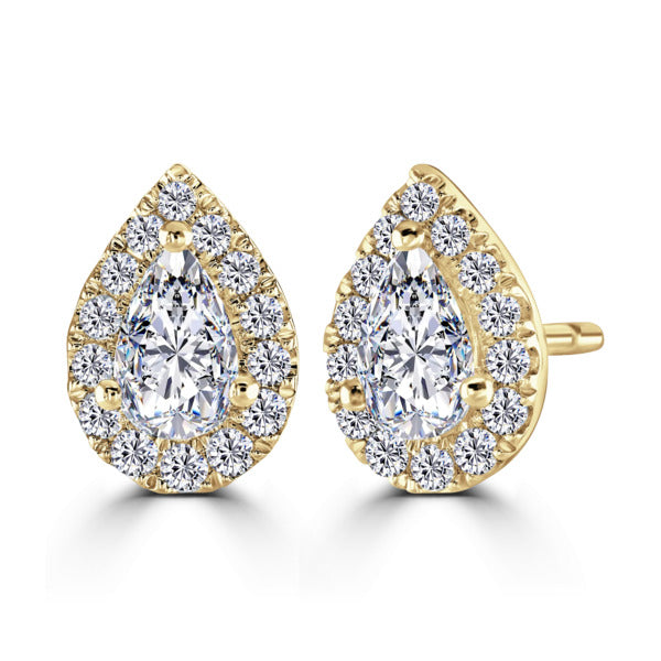 Pear Diamond Yellow Gold Earrings, Micro Set Halo | PE1002
