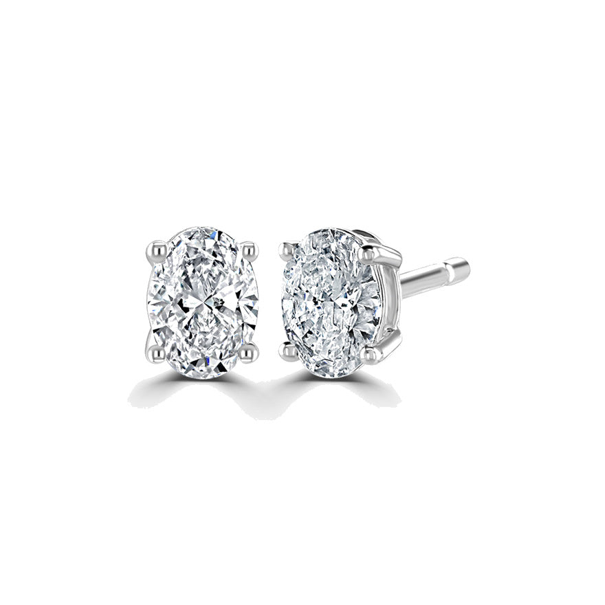 Oval Diamond Platinum Earrings, 4 Claw Stud | OE1001