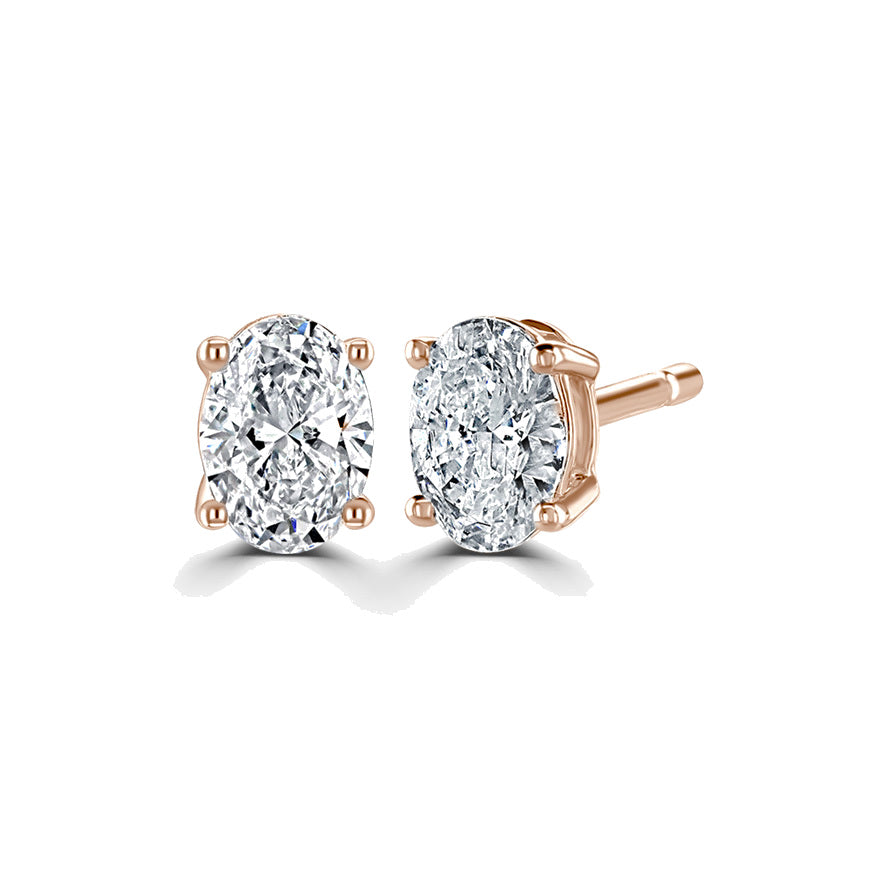 Oval Diamond Rose Gold Earrings, 4 Claw Stud | OE1001