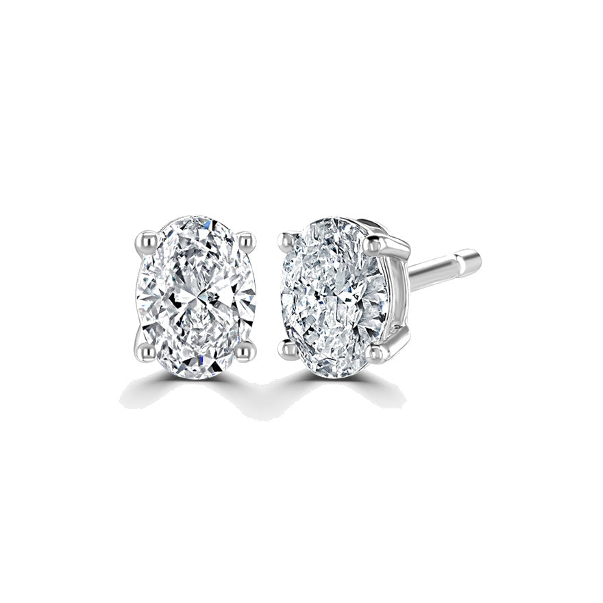 Oval Diamond Platinum Earrings, 4 Claw Stud | OE1001