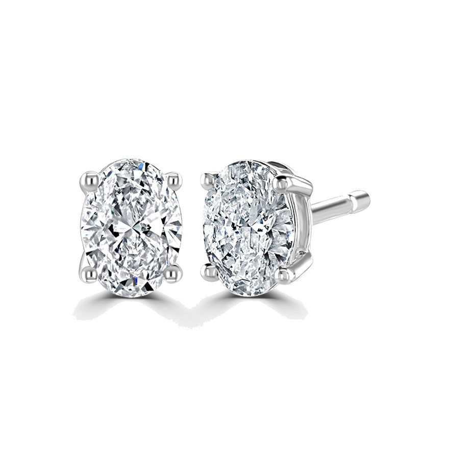 Oval Diamond Platinum Earrings, 4 Claw Stud | OE1001