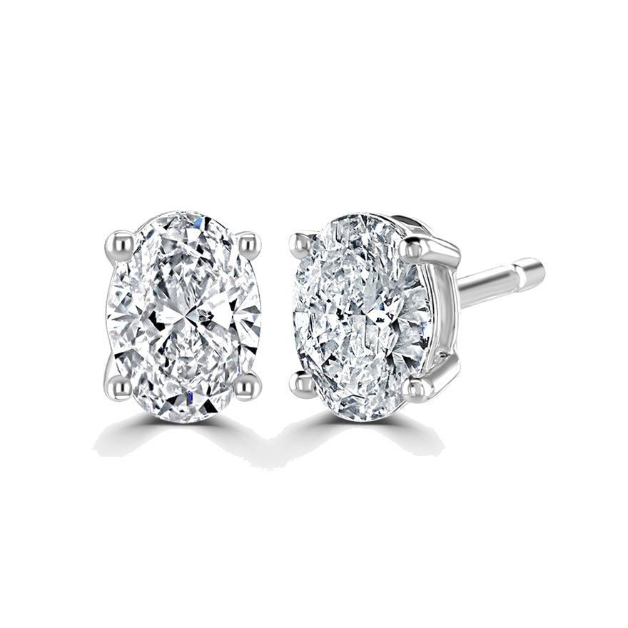 Oval Diamond Platinum Earrings, 4 Claw Stud | OE1001