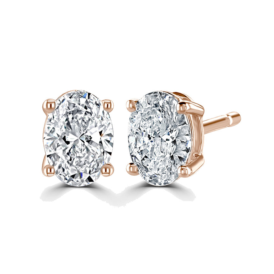 Oval Diamond Rose Gold Earrings, 4 Claw Stud | OE1001