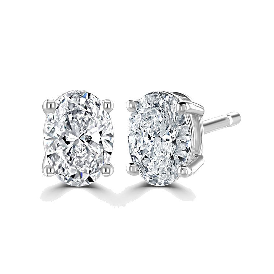Oval Diamond Platinum Earrings, 4 Claw Stud | OE1001