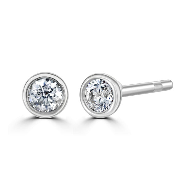 Round Diamond Platinum Earrings, Bezel Set Stud | RBZ1001