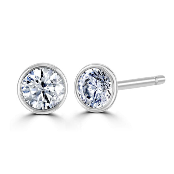 Round Diamond Platinum Earrings, Bezel Set Stud | RBZ1001