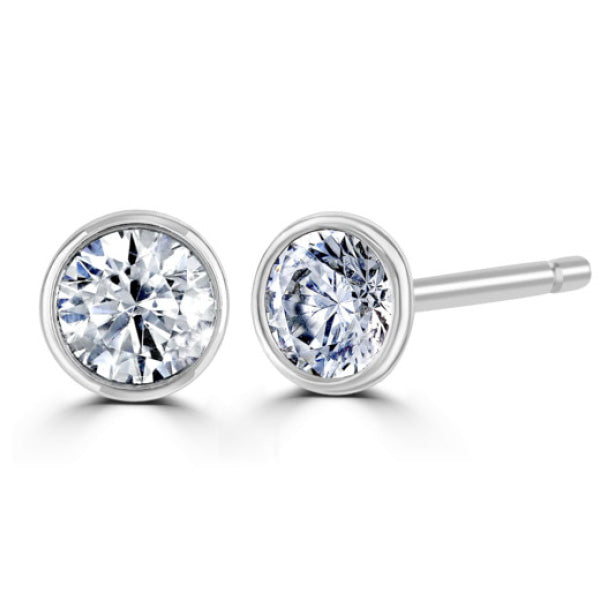 Round Diamond Earrings, Bezel Set Stud Solitaire | RBZ1001