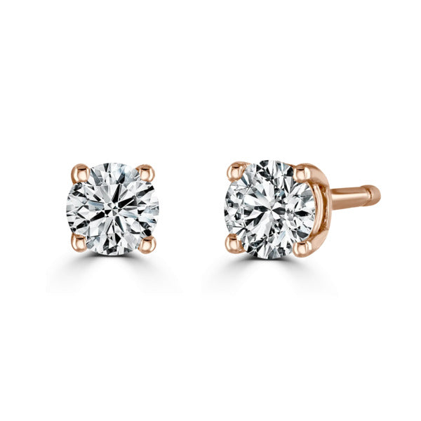 Round Diamond Rose Gold Earrings, 4 Claw Stud | RE1001