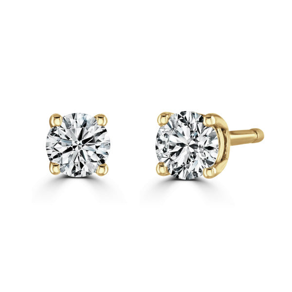 Round Diamond Yellow Gold Earrings, 4 Claw Stud | RE1001