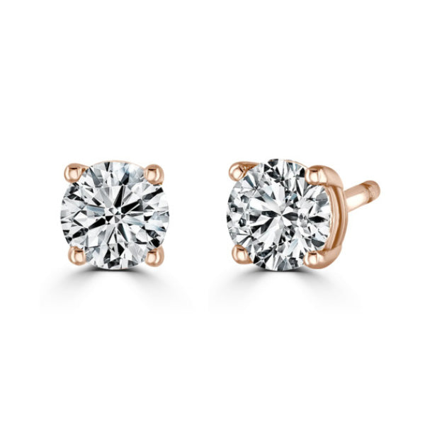 Round Diamond Rose Gold Earrings, 4 Claw Stud | RE1001