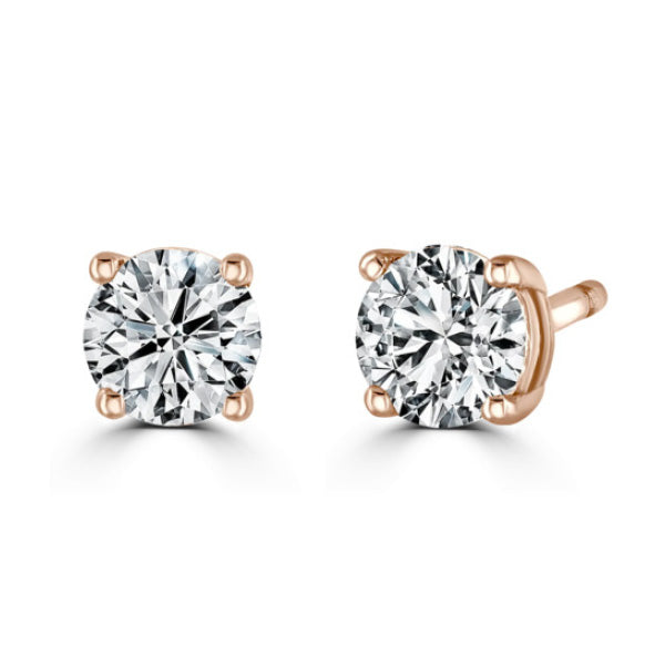 Round Diamond Rose Gold Earrings, 4 Claw Stud | RE1001