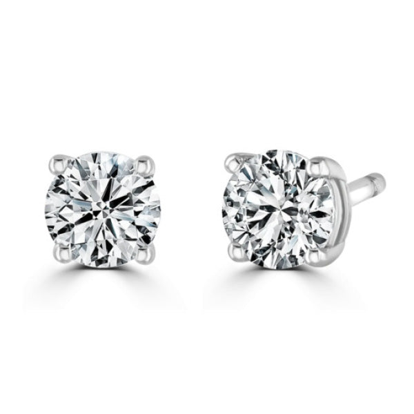 Round Diamond Platinum Earrings, 4 Claw Stud | RE1001