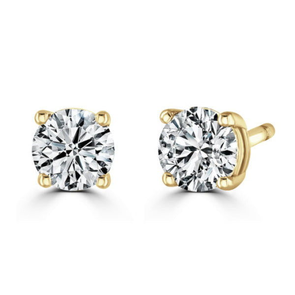 Round Diamond Yellow Gold Earrings, 4 Claw Stud | RE1001