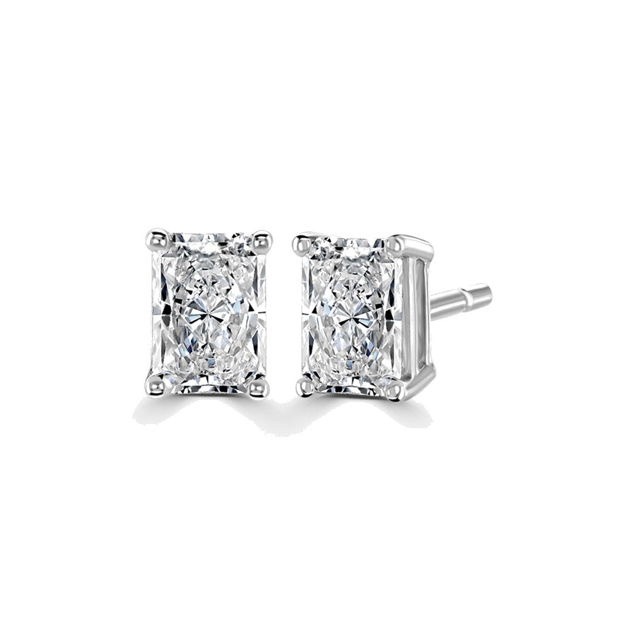 Radiant Diamond Platinum Earrings, 4 Claw Stud | RE1001
