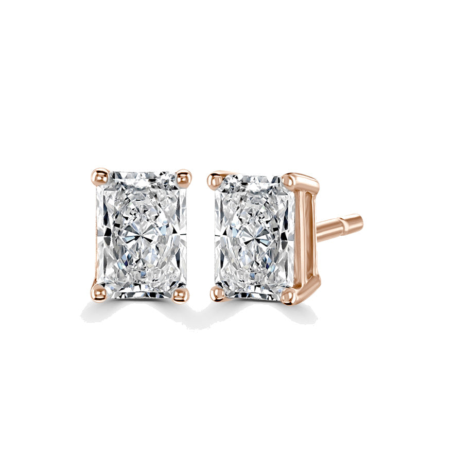 Radiant Diamond Rose Gold Earrings, 4 Claw Stud | RAE1001