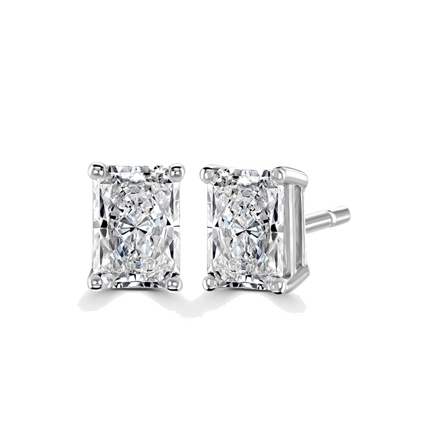 Radiant Diamond Platinum Earrings, 4 Claw Stud | RE1001