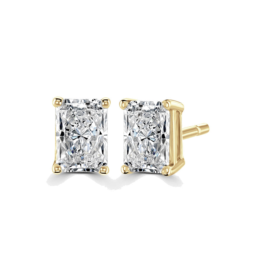 Radiant Diamond Yellow Gold Earrings, 4 Claw Stud | RAE1001