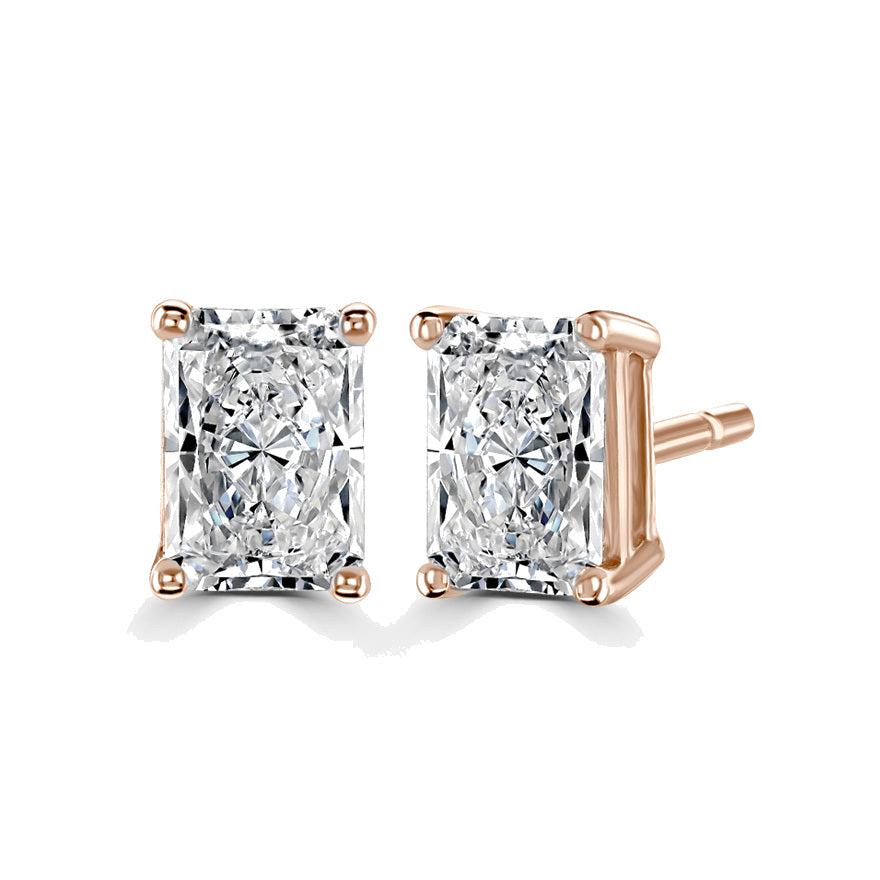 Radiant Diamond Rose Gold Earrings, 4 Claw Stud | RAE1001