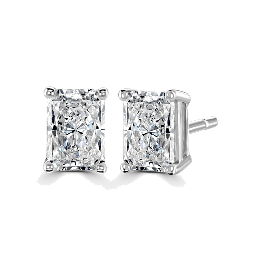 Radiant Diamond Platinum Earrings, 4 Claw Stud | RE1001