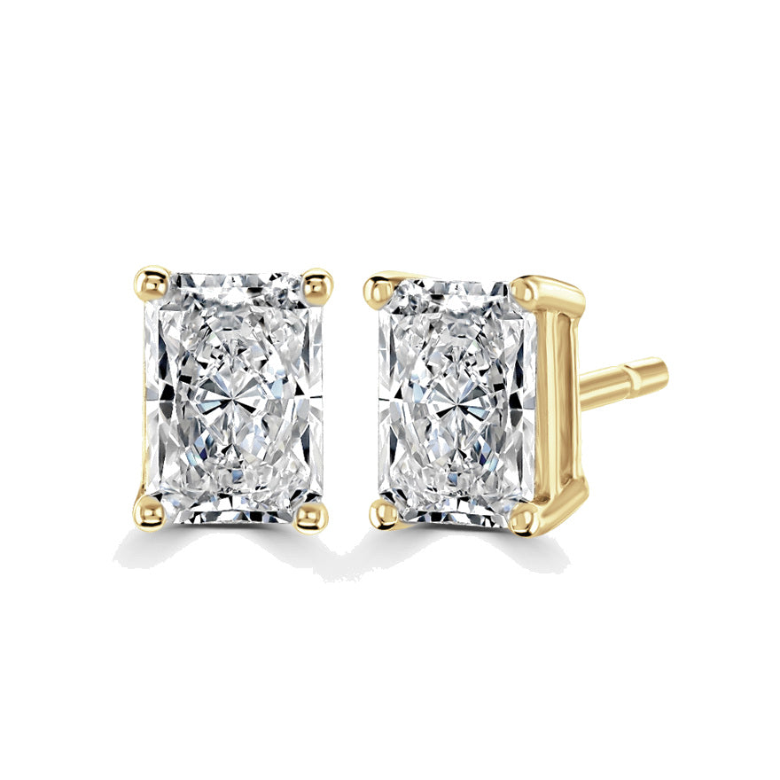 Radiant Diamond Yellow Gold Earrings, 4 Claw Stud | RAE1001